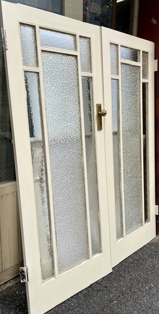 1920s textured glass double internal timber doors, W 1605 x H 2010 x D 40mm (D373) $545 pair salvaged vintage recycled, demolition, reproduction, restoration, home renovation secondhand, used , original, old, reclaimed, heritage, antique, victorian, art nouveau edwardian georgian art deco