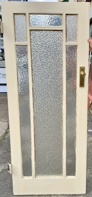 Detail of 1920s textured glass double internal timber doors, W 1605 x H 2010 x D 40mm (D373) $545 pair salvaged vintage recycled, demolition, reproduction, restoration, home renovation secondhand, used , original, old, reclaimed, heritage, antique, victorian, art nouveau edwardian georgian art deco