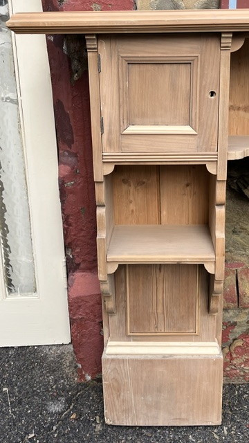 Detail of turn of the century raw timber mantel, double shelf with cupboards and shelved legs, top shelf W 1795 x D 255mm, height 1215mm, outer leg 1526mm, opening H 870 x W 818mm (M339) $875 salvaged vintage recycled, demolition, reproduction, restoration, home renovation secondhand, used , original, old, reclaimed, heritage, antique, victorian, art nouveau edwardian georgian art deco