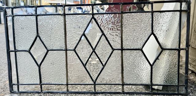 View #2 of textured geometric clear, textured and cut glass diamond leadlight panel, 715 x 365mm (LL385 FOZI) $385 salvaged vintage recycled, demolition, reproduction, restoration, home renovation secondhand, used , original, old, reclaimed, heritage, antique, victorian, art nouveau edwardian georgian art deco