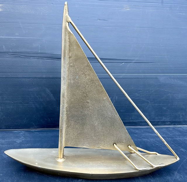 Cast aluminium sail boat,48cm H x 52cm L (RR301) $40 salvaged vintage recycled, demolition, reproduction, restoration, home renovation secondhand, used , original, old, reclaimed, heritage, antique, victorian, art nouveau edwardian georgian art deco