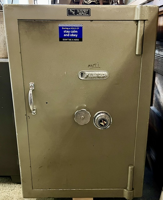Victoria Safe Company safe in working order with combination and key, exterior dimensions H 910 x W 610 x D 610mm, interior dimensions H 720 x W 450 x D 450mm (RR303) $660 salvaged vintage recycled, demolition, reproduction, restoration, home renovation secondhand, used , original, old, reclaimed, heritage, antique, victorian, art nouveau edwardian georgian art deco