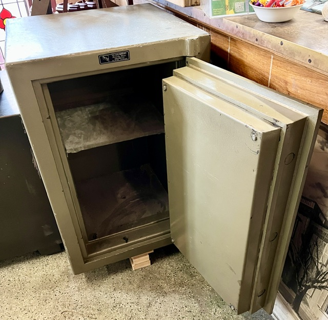 Interior view of Victoria Safe Company safe in working order with combination and key, exterior dimensions H 910 x W 610 x D 610mm, interior dimensions H 720 x W 450 x D 450mm (RR303) $660 salvaged vintage recycled, demolition, reproduction, restoration, home renovation secondhand, used , original, old, reclaimed, heritage, antique, victorian, art nouveau edwardian georgian art deco