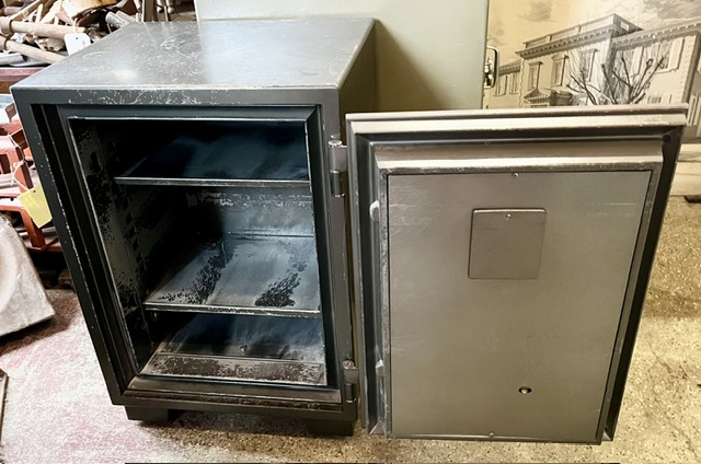 Interior of Diamond Safe Nippon Cash Machine safe in working order with combination and key, exterior dimensions H 695 x W 530 x D 467mm, interior dimensions H 520 x W 380 x D 310mm (RR302) $440 salvaged vintage recycled, demolition, reproduction, restoration, home renovation secondhand, used , original, old, reclaimed, heritage, antique, victorian, art nouveau edwardian georgian art deco