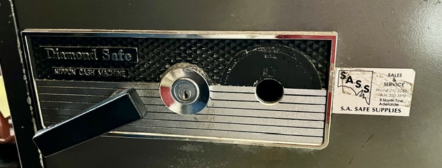 Detail of Diamond Safe Nippon Cash Machine safe in working order with combination and key, exterior dimensions H 695 x W 530 x D 467mm, interior dimensions H 520 x W 380 x D 310mm (RR302) $440 salvaged vintage recycled, demolition, reproduction, restoration, home renovation secondhand, used , original, old, reclaimed, heritage, antique, victorian, art nouveau edwardian georgian art deco