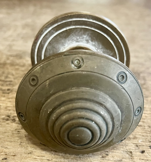 Front door brass centre pull handle, 70mm diam x70mm projection (H772) $125 salvaged vintage recycled, demolition, reproduction, restoration, home renovation secondhand, used , original, old, reclaimed, heritage, antique, victorian, art nouveau edwardian georgian art deco