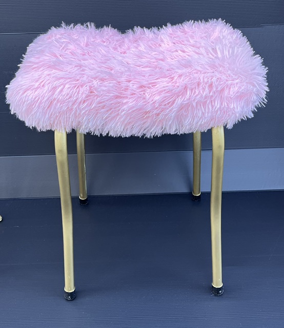 Pink fluffy retro rectangular stool, W 380 x D 290 x H 470mm (RR306SW) $45 salvaged vintage recycled, demolition, reproduction, restoration, home renovation secondhand, used , original, old, reclaimed, heritage, antique, victorian, art nouveau edwardian georgian art deco