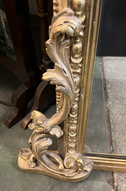 Detail of Victorian gilt timber mirror with ornate scroll work, extra large at 1635mm across the base, 1750mm high (D376) $3800 salvaged vintage recycled, demolition, reproduction, restoration, home renovation secondhand, used , original, old, reclaimed, heritage, antique, victorian, art nouveau edwardian georgian art deco