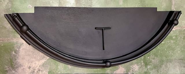 Arched cast iron and sheet metal fire fender, W 1345 x H 140 x D 475mm (F480) $545 salvaged vintage recycled, demolition, reproduction, restoration, home renovation secondhand, used , original, old, reclaimed, heritage, antique, victorian, art nouveau edwardian georgian art deco