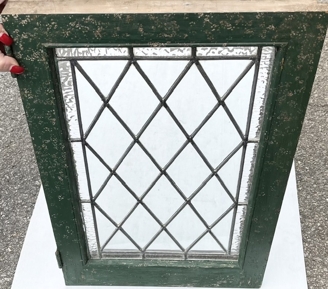 Window #2 of diamond pane leadlight windows, 2 matching available, frame 380 x 640mm, glass 285 x 550mm (LL392) $220 each salvaged, recycled, demolition, reproduction, restoration, home renovation secondhand, used , original, old, reclaimed, heritage, antique, victorian, art nouveau edwardian, georgian, art deco washstand fireplace hearth tiles