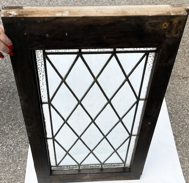 Reverse of window #2 of diamond pane leadlight windows, 2 matching available, frame 380 x 640mm, glass 285 x 550mm (LL392) $220 each salvaged, recycled, demolition, reproduction, restoration, home renovation secondhand, used , original, old, reclaimed, heritage, antique, victorian, art nouveau edwardian, georgian, art deco washstand fireplace hearth tiles