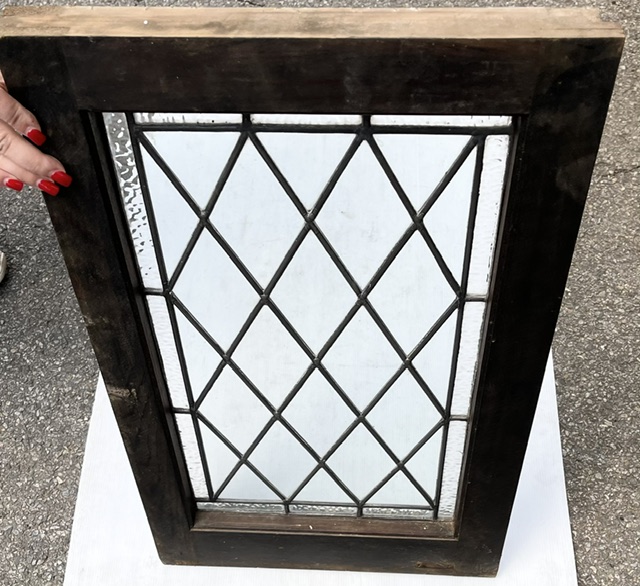 Reverse of window #1 of diamond pane leadlight windows, 2 matching available, frame 380 x 640mm, glass 285 x 550mm (LL392) $220 each salvaged, recycled, demolition, reproduction, restoration, home renovation secondhand, used , original, old, reclaimed, heritage, antique, victorian, art nouveau edwardian, georgian, art deco washstand fireplace hearth tiles