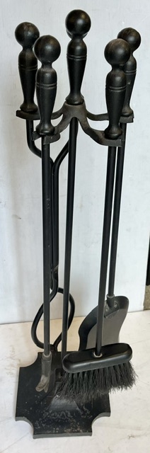 4x piece fire tool set with stand, stand 80cm H, tools 69cm high (F484) $175 salvaged vintage recycled, demolition, reproduction, restoration, home renovation secondhand, used , original, old, reclaimed, heritage, antique, victorian, art nouveau edwardian georgian art deco