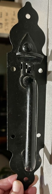 Unused repro thumb latch, 25cm H (H788) $18 salvaged vintage recycled, demolition, reproduction, restoration, home renovation secondhand, used , original, old, reclaimed, heritage, antique, victorian, art nouveau edwardian georgian art deco