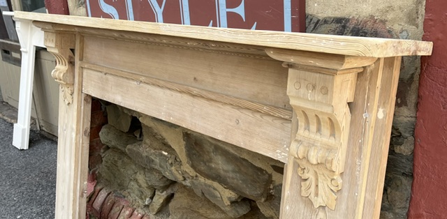 Detail of original raw timber Edwardian timber mantel, top shelf 1457 x 220mm, height 1260mm, outer leg 1363mm, opening H 970 x W 945mm, matches M347 (M348) $745 salvaged vintage recycled, demolition, reproduction, restoration, home renovation secondhand, used , original, old, reclaimed, heritage, antique, victorian, art nouveau edwardian georgian art deco