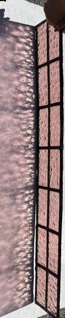 Pink textured sidelight panel, 1039 x 150mm (LL405 FOZI) $220 salvaged, vintage recycled, demolition, reproduction, restoration, home renovation secondhand, used , original, old, reclaimed, heritage, antique, victorian, art nouveau edwardian, georgian, art deco
