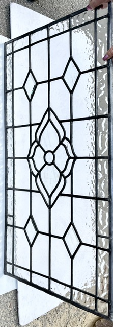 Cut and textured clear glass leadlight panel, new unused, made in SA, 813 x 415mm (LL413 FOZI) $440 salvaged, vintage recycled, demolition, reproduction, restoration, home renovation secondhand, used , original, old, reclaimed, heritage, antique, victorian, art nouveau edwardian, georgian, art deco