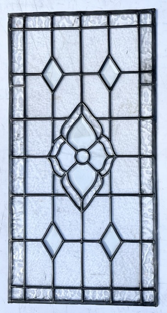 Detail of cut and textured clear glass leadlight panel, new unused, made in SA, 813 x 415mm (LL413 FOZI) $440 salvaged, vintage recycled, demolition, reproduction, restoration, home renovation secondhand, used , original, old, reclaimed, heritage, antique, victorian, art nouveau edwardian, georgian, art deco