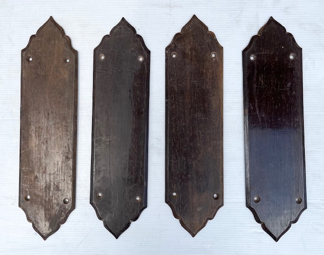 Turn of the century timber door plates, set of 4, 290 x 75mm (H794) $300 set of 4 salvaged vintage recycled, demolition, reproduction, restoration, home renovation secondhand, used , original, old, reclaimed, heritage, antique, victorian, art nouveau edwardian georgian art deco