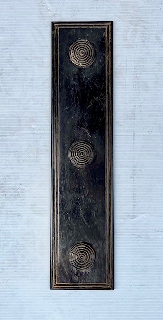 Turn of the century timber door plate with carved spiral button detail, one available 295 x 70mm (H795) $85 salvaged vintage recycled, demolition, reproduction, restoration, home renovation secondhand, used , original, old, reclaimed, heritage, antique, victorian, art nouveau edwardian georgian art deco
