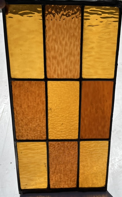 Amber, orange, rust coloured checkerboard leadlight panel, 465 x 230mm (LL421 FOZI) $90 salvaged, vintage recycled, demolition, reproduction, restoration, home renovation secondhand, used , original, old, reclaimed, heritage, antique, victorian, art nouveau edwardian, georgian, art deco