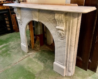View #2 of Victorian original restored marble mantel with extra depth to legs, and carved breast plate, legs and keystone, top shelf 1925 x 360mm, outer 1590mm, height 1215mm, opening W 915 x H 925mm, leg depth 220mm (M355) $4,500 salvaged vintage recycled, demolition, reproduction, restoration, home renovation secondhand, used , original, old, reclaimed, heritage, antique, victorian, art nouveau edwardian georgian art deco