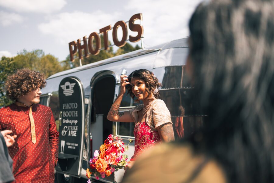 uk silver airstream portable outdoor photobooth cultural fusion wedding