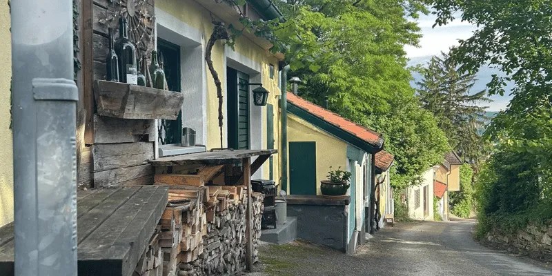 Narrow residential street in a European neighborhood