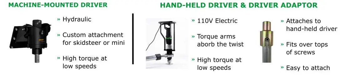 Drivers and descriptions for Ground Screws