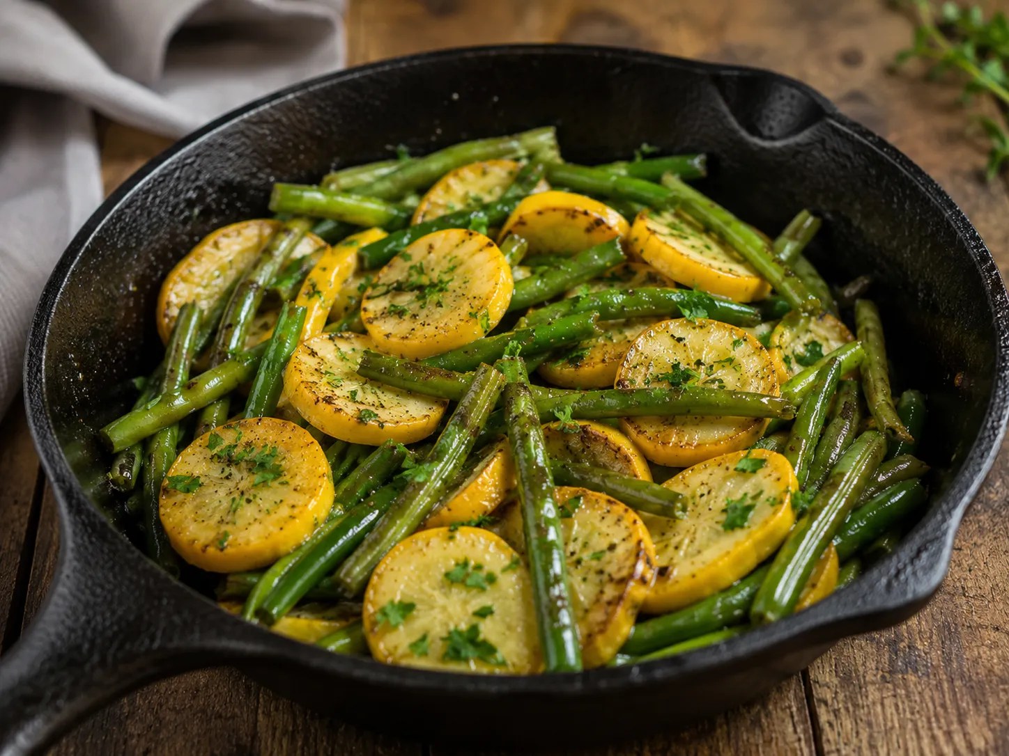 Skillet Garden Squash & Green Beans, a Ferrand Farms recipe