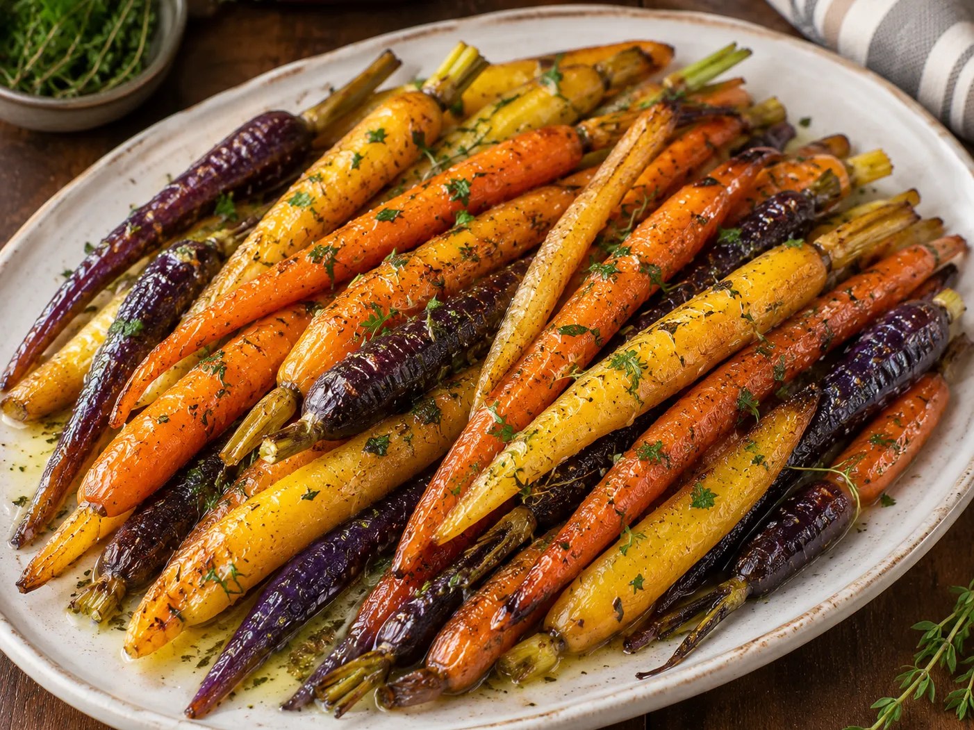 Roasted Rainbow Carrots with Herb Butter, a Ferrand Farms recipe