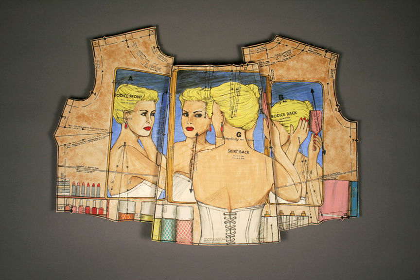 Shalene Valenzuela, "Follow the Pattern: Bathroom Vanity" 2012-13, porcelain, underglaze, print transfer, 15 x 21 x 2".