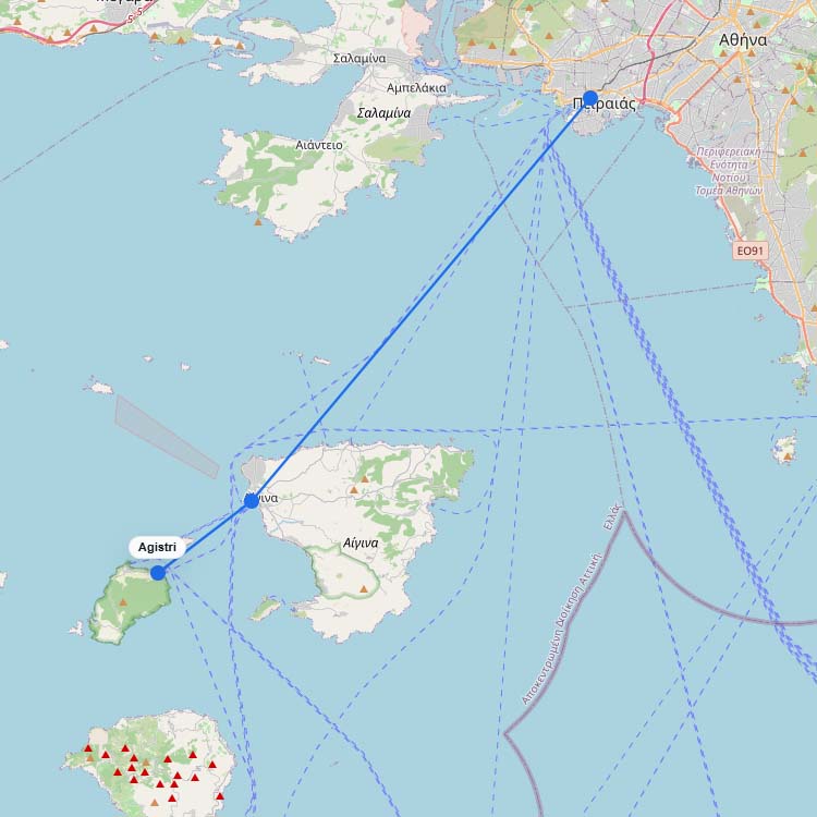 Ferries To Agistri Route Map For Reaching The Island Ferry To Agistri Map 