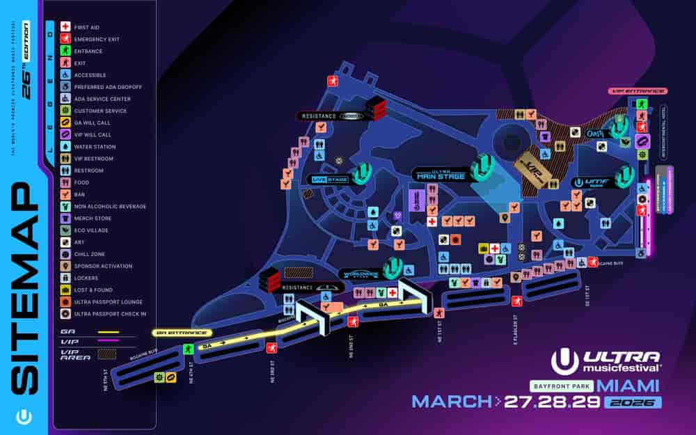 Update Ultra Music Festival Miami 2026 Returns In March Lineup Ultra Miami 2026 Map 