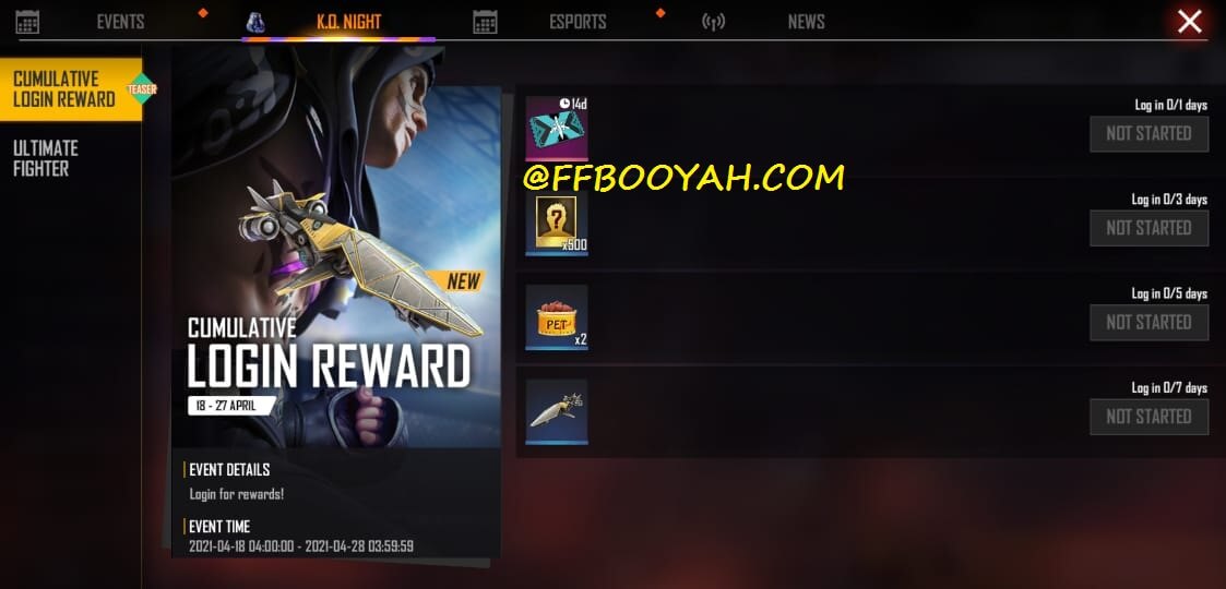 Check redemption code, how to redeem and website. Free Fire K O Night Ultimate Fighter Event Details How To Get K O Night Fighter Belt Ultimate Belt Free Fire Booyah