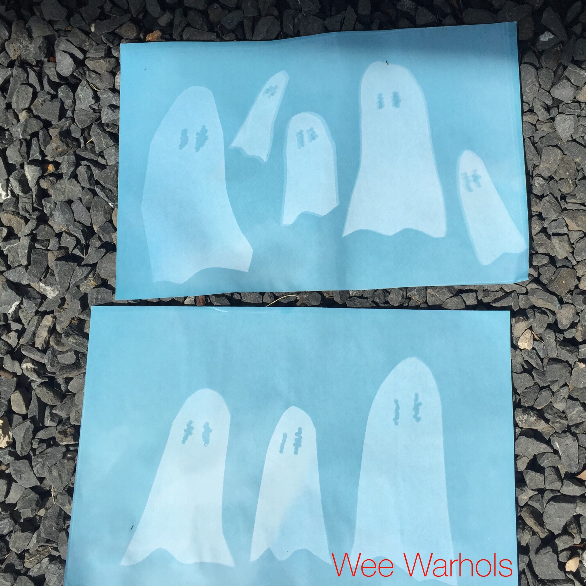 ghost, halloween, sun print, cyanotype, kid's art, Wee Warhols, Austin