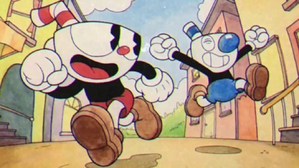 Cuphead and Mugman action figures by 1000 Toys, showcasing detailed articulation and paint applications.