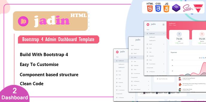 Jadin Responsive Bootstrap 4 Admin Dashboard Template - Colorful Illustrations - Premium Retina Collection