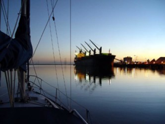 ship at port at night