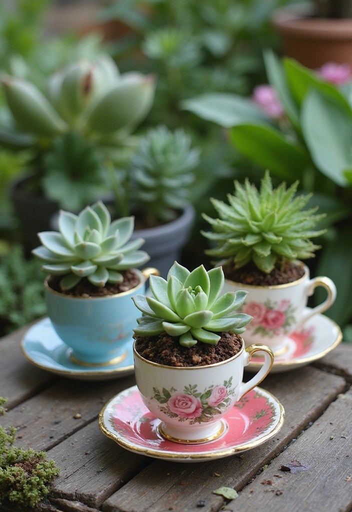 15 Fun Garden Crafts That Will Beautify Your Outdoor Space (You’ll Love #6!) - 10. Succulent Garden in Teacups