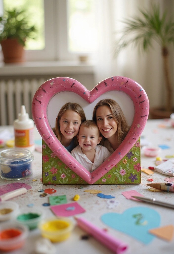 15 Easy Mother's Day Crafts Kids Can Make That'll Melt Her Heart! - 4. Heart-Shaped Photo Frame