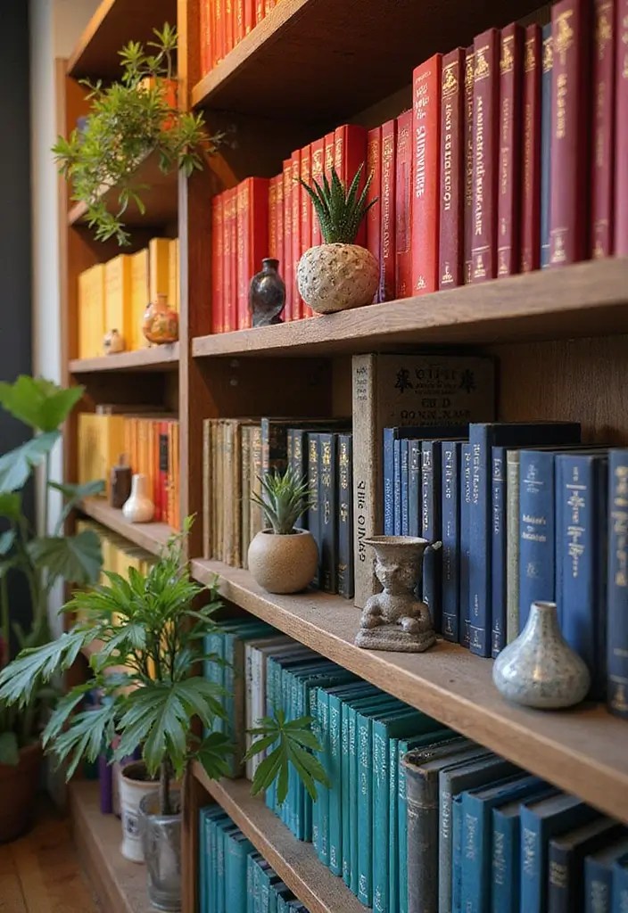 20 Stunning Book Display Ideas That'll Make Your Home Library a Showstopper! - 1. Color-Coded Shelves