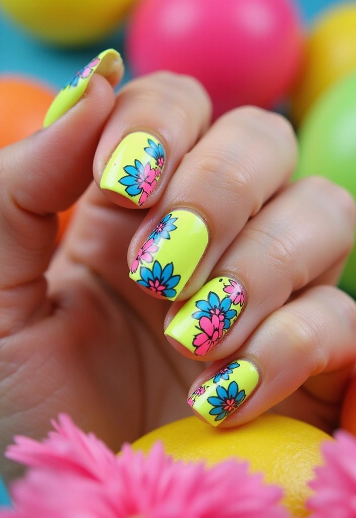 20 Must-Try Flower Nails for a Perfect Spring Look (You Won't Believe #12!) - 14. Neon Floral Nails