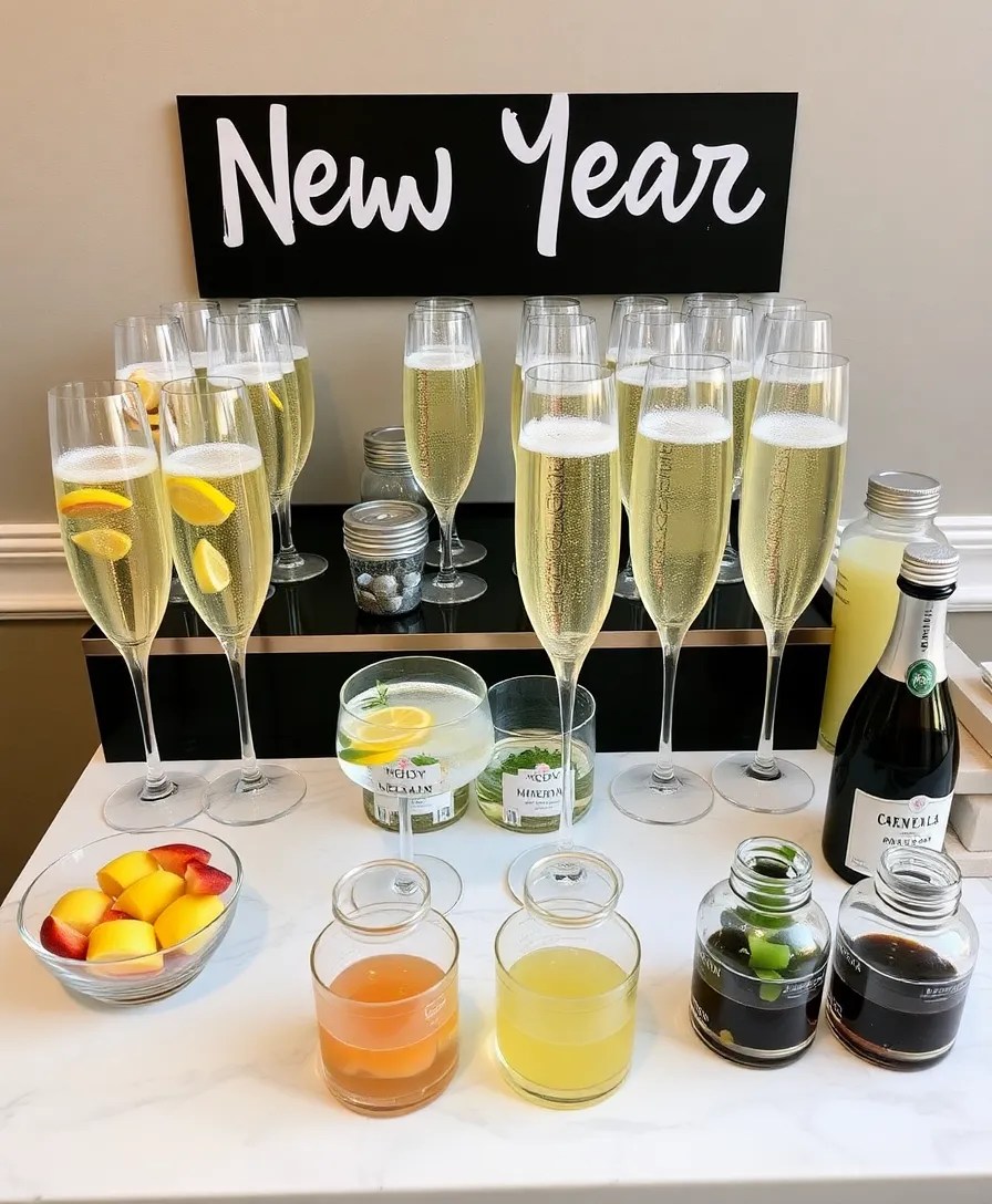 20 Stunning New Year's Table Decor Ideas That Will Dazzle Your Guests! - 14. New Year’s Toasting Station