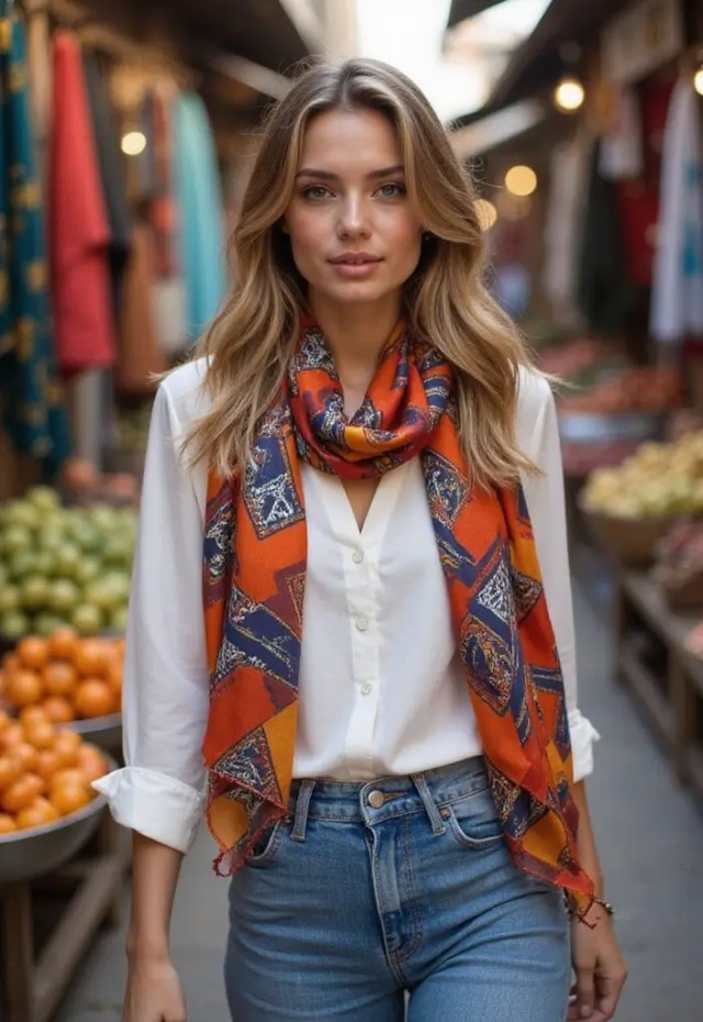 30 Travel Outfits That Will Keep Your Women’s Style On Point (You’ll Want to Pack #10!) - 12. Accessory Magic – Scarves