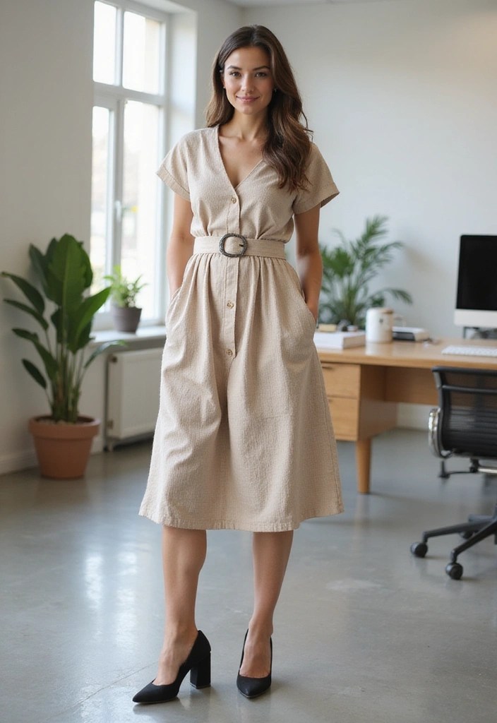18 Stylish Work Outfits That'll Impress Your Boss (And Your Colleagues!) - 2. Chic Midi Dress with a Belt