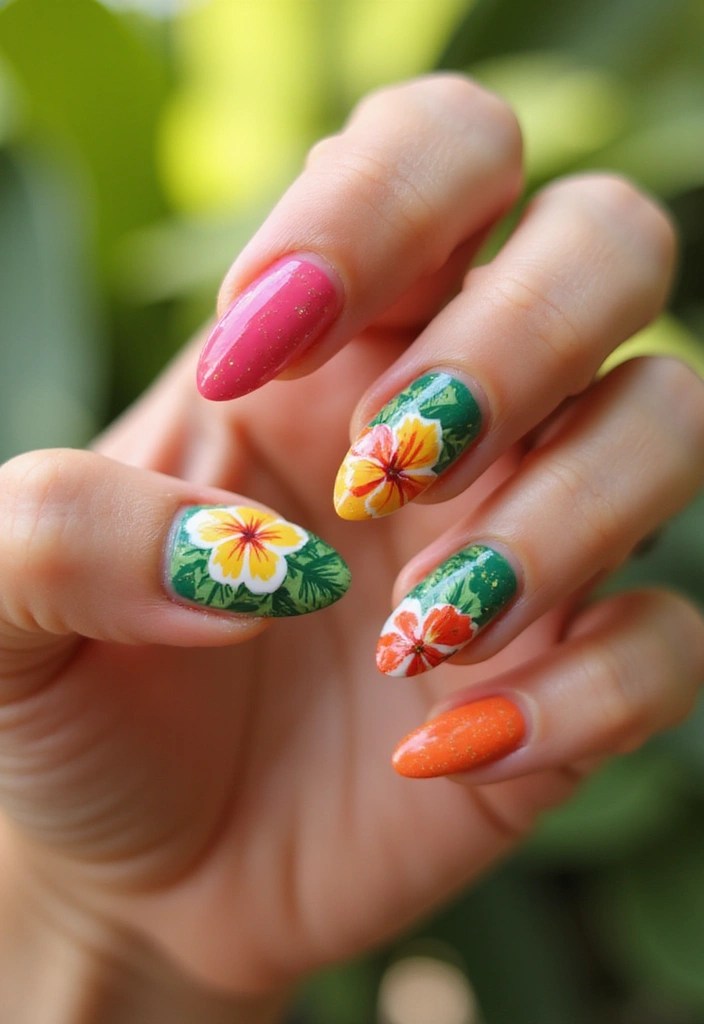 12 Stunning Flower Nails Designs That Will Make You the Envy of Every Party! - 5. Tropical Paradise