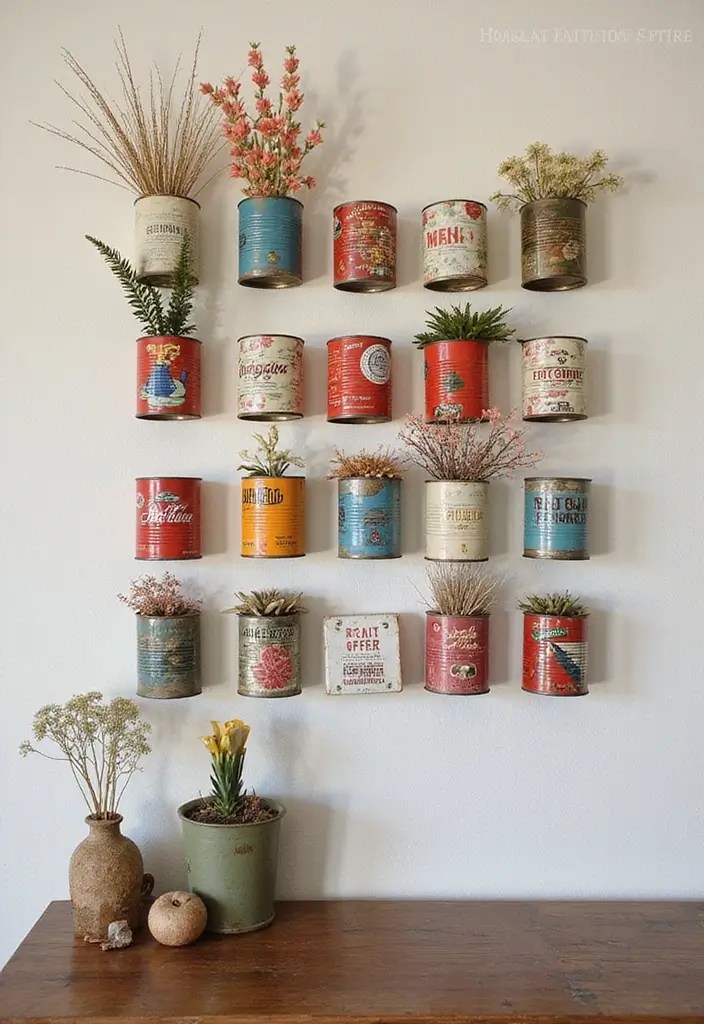 14 Upcycled Tin Can Ideas That Will Bring Rustic Charm to Your Kitchen (You’ll Love #9!) - 4. Wall Art Gallery