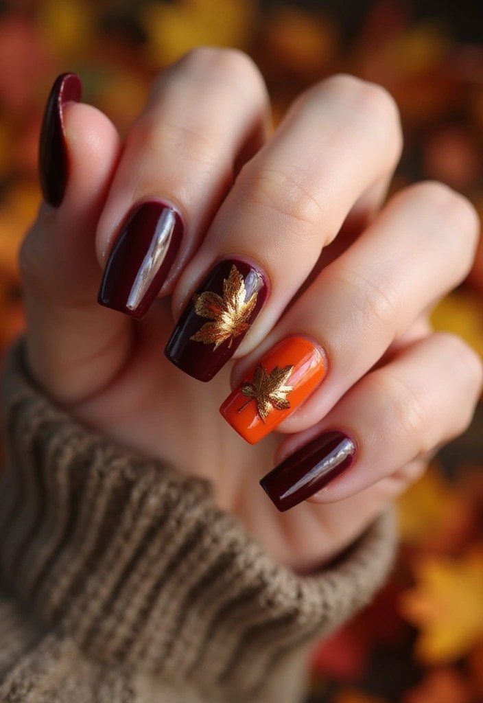 15 Stunning September Nail Art Ideas That Will Make You Fall in Love with Autumn! - 2. Maple Leaf Accent Nails