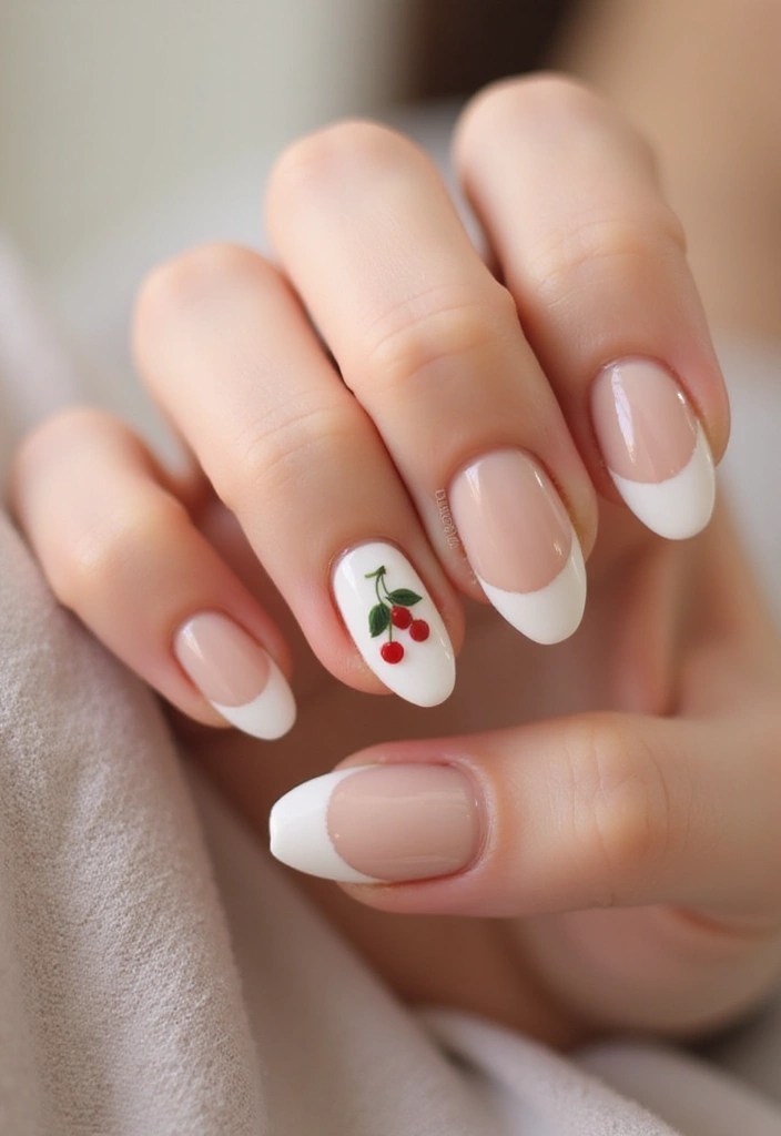 25 Creative Cherry Nail Designs That Will Make You the Center of Attention (Love #14!) - 11. Minimalistic Cherry Accent